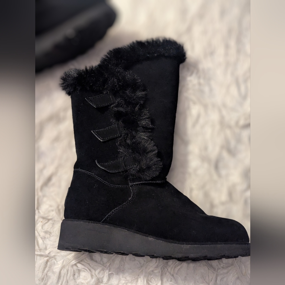 BEARPAW Genevieve Boots Women's Black Fur-Lined Winter Boots Women's Size 9